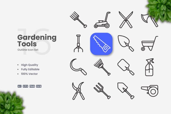 Gardening Tools Icons: A Simple, Clean Graphic Design Asset for Creative Projects