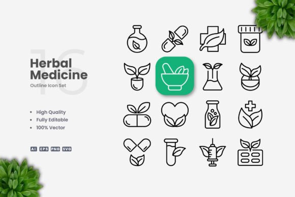 Herbal Medicine Icons: A Simple Graphic Design Asset for Digital Sellers