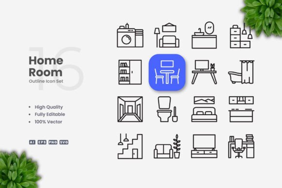 Home Room Icons: A Simple Graphic Design Asset for Digital Sellers