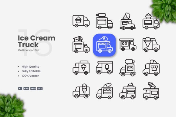 Ice Cream Truck Icons for Commercial Graphics and Design Projects