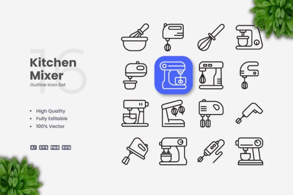 Kitchen Mixer Icons Graphics Review