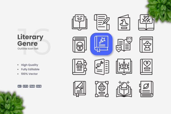 Literary Genre Icons Graphics Review