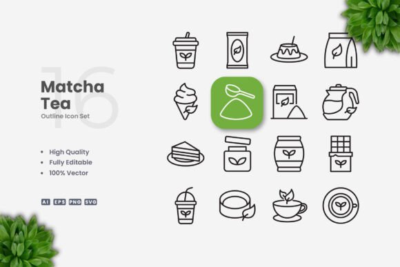Matcha Tea Icons: Graphics and Icons for Modern Branding