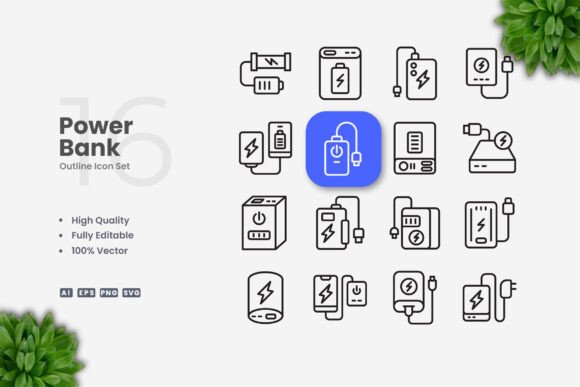 Power Bank Icons Graphics Review