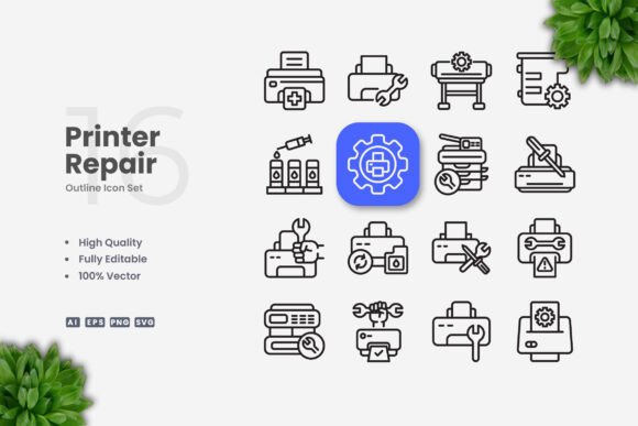 Printer Repair Icons Graphics Review