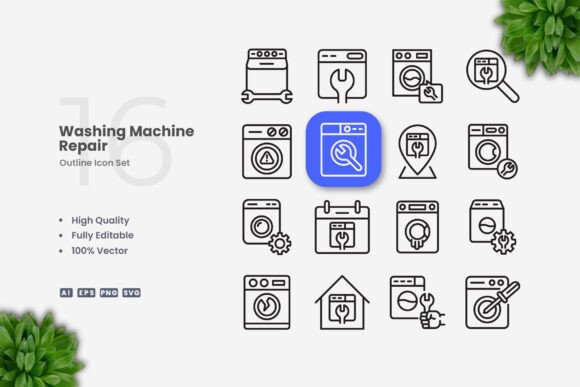 Washing Machine Repair Icons Graphics Review