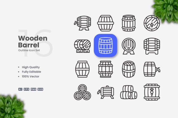 Wooden Barrel Icons Graphics Review